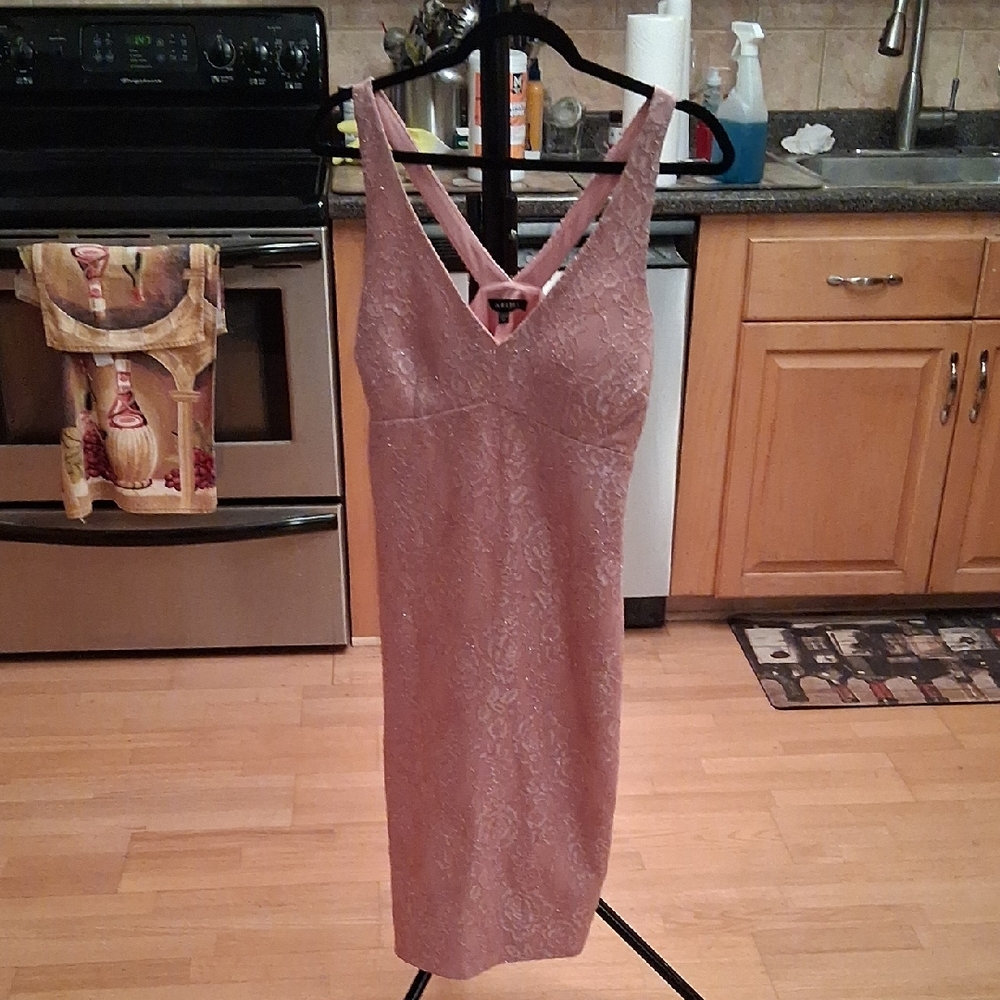 MARINA Mauve Backless Lace Dress With Built In Bra And Lined.